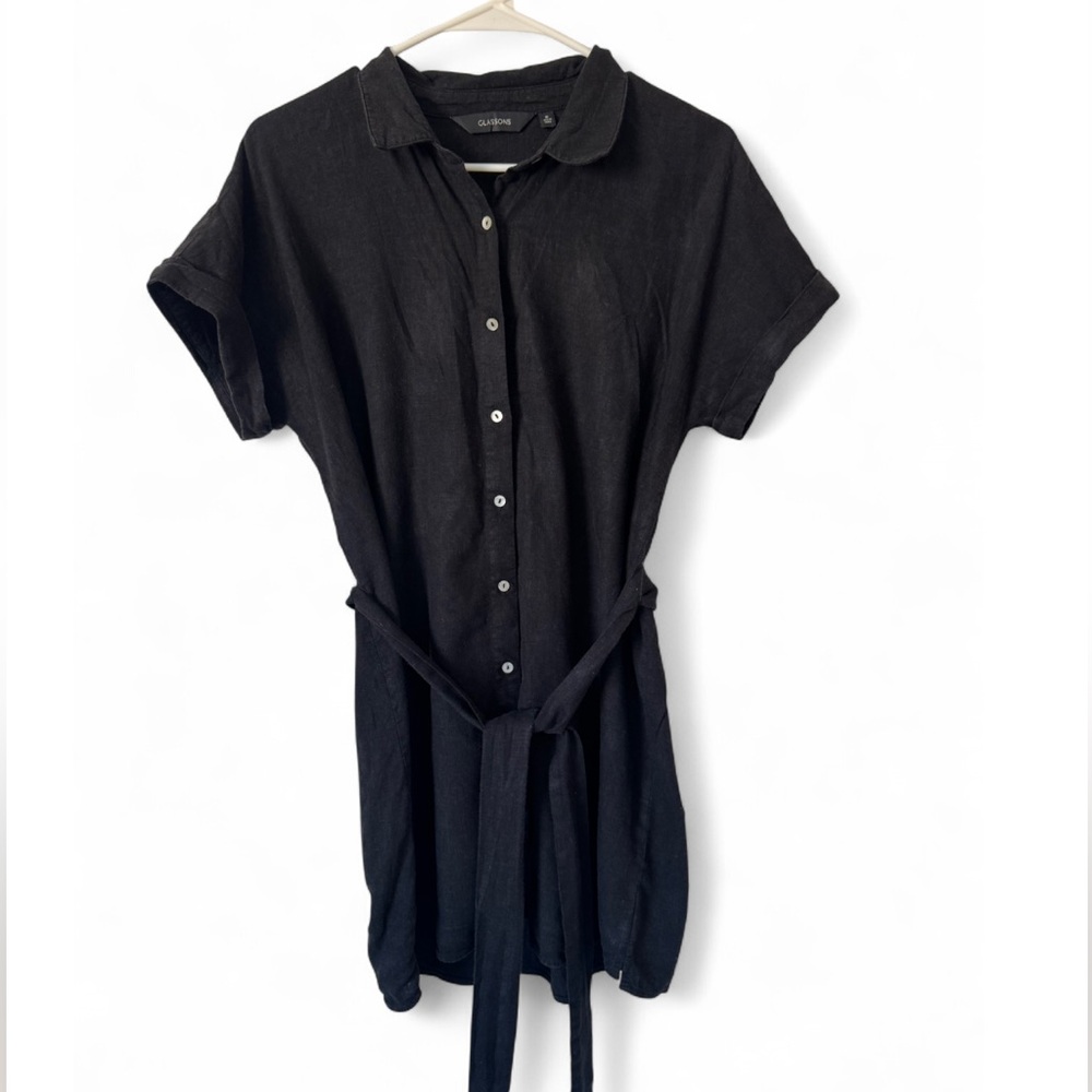 Glassons Black Linen Mini Shirt Dress